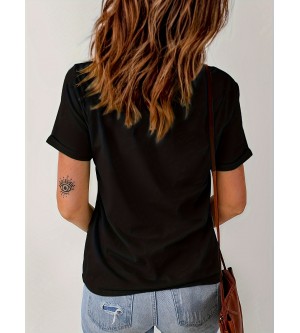 Women's Letter Print Crew Neck T-Shirt - Casual Short Sleeve Tee for Spring & Summer