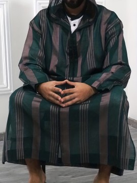 Eid Al-Adha Men's Long Sleeve Retro Striped Crew Neck Hooded kandura Vintage Embroidery Casual Ethnic Style Men's Long Thobe