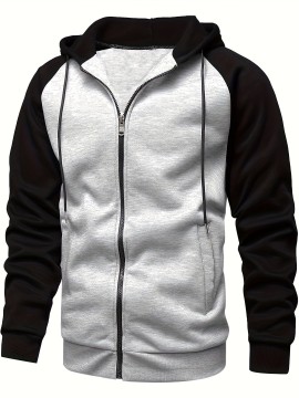 Men's Casual Zip Up Hoodie - Stylish Color Block Hooded Sweatshirt with Comfortable Fit