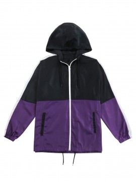 Mens Windbreaker Jacket - Stylish Casual Sport Design with Adjustable Hood, Stretchy Elastic Cuffs, and Vibrant Color Block Pattern - Fashionable Outwear for Everyday Wear